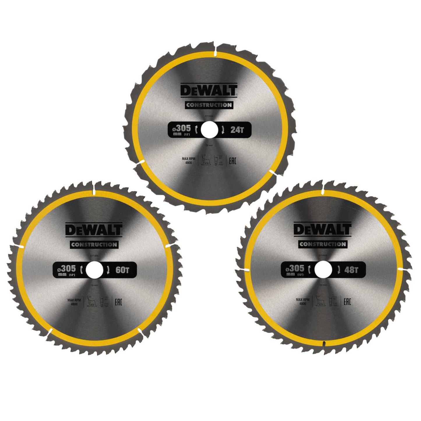 DeWALT DT1964-QZ 24/48/60T Circular Saw Blades 305mm (3 Pack)