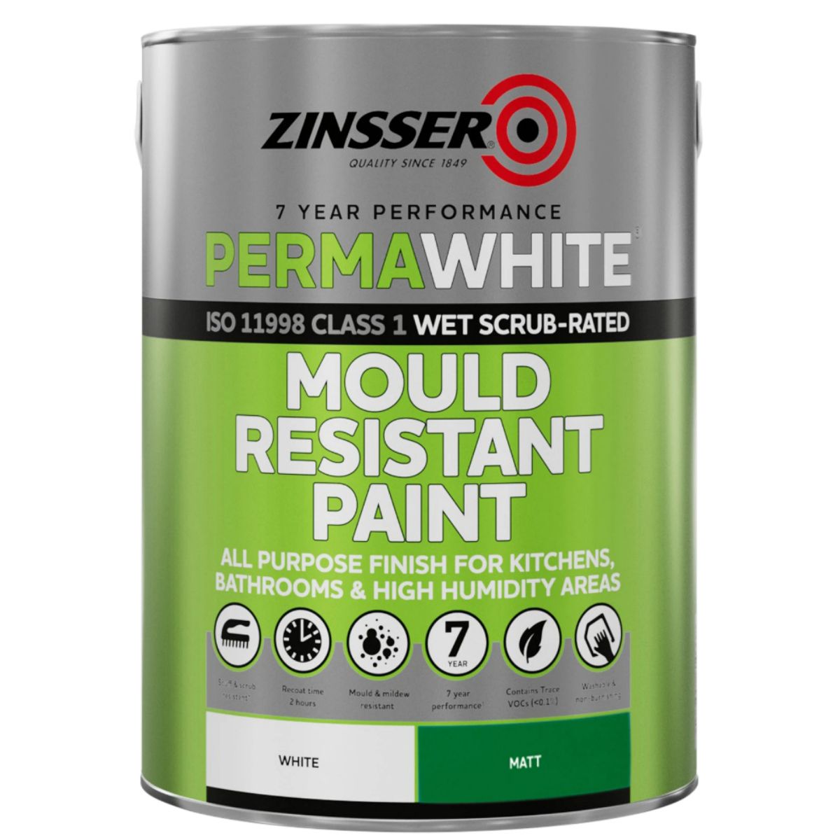 ZINSSER ZN7070001A1 PERMAWHITE MOULD RESISTANT PAINT MATT 5l WHITE