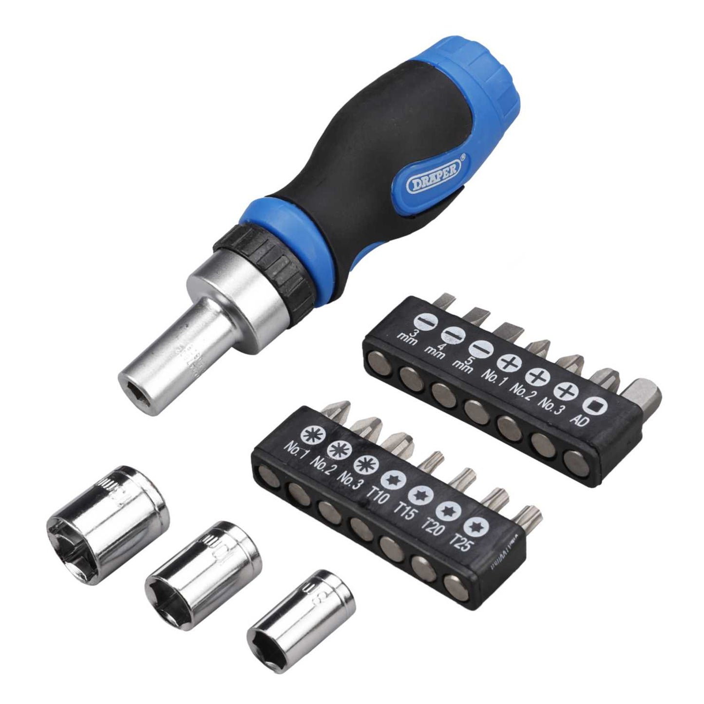 Draper Tools 18 Piece Stubby Ratchet Screwdriver and Bit Set
