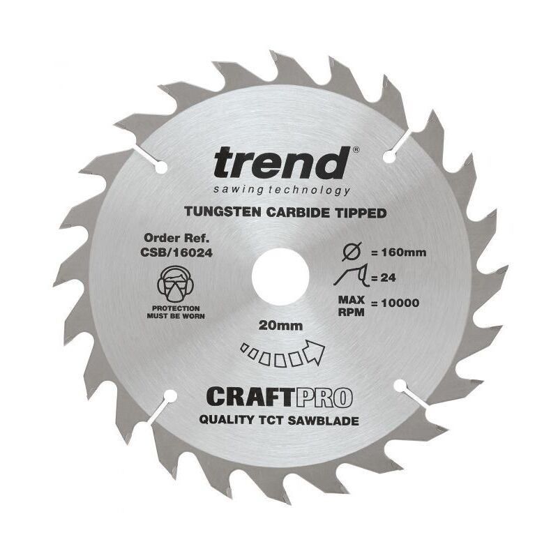 TREND CSB/16024 MEDIUM FINISH TCT CIRCULAR SAW BLADE 160MM X 24T X 20MM 
