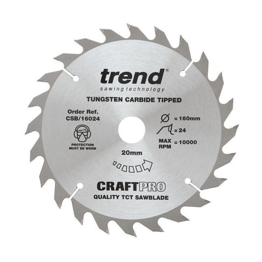 TREND CSB/16024 MEDIUM FINISH TCT CIRCULAR SAW BLADE 160MM X 24T X 20MM 