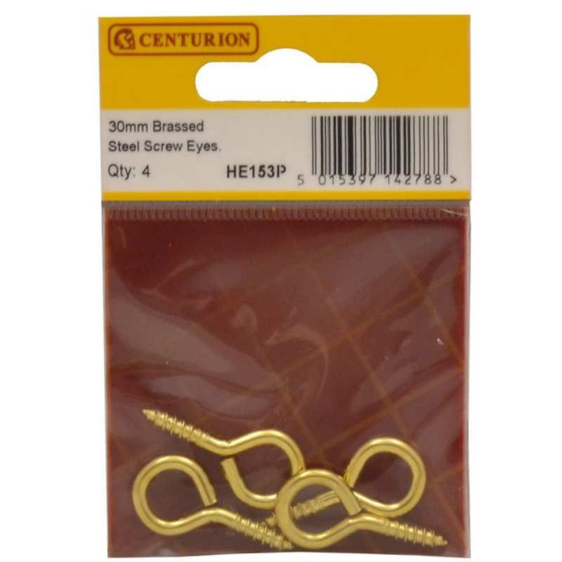 CENTURION HE153P PACK OF 4 STEEL SCREW EYES 6 x 30mm ELECTRO BRASS