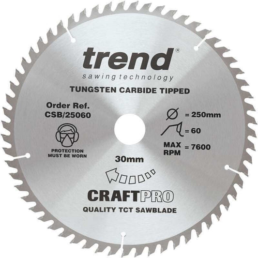 TREND CSB/25060 MEDIUM FINISH TCT CIRCULAR SAW BLADE 250MM X 60T X 30MM