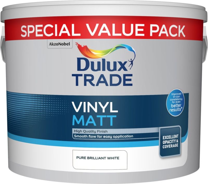 DULUX TRADE VINYL MATT EMULSION 7.5l PURE BRILLIANT WHITE 5149186
