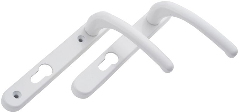 ERA WINDSOR PVC DOOR HANDLE SHORT BACK PLATE 92mm SCREW CENTRE WHITE VISI PACK 1B000-CLAM