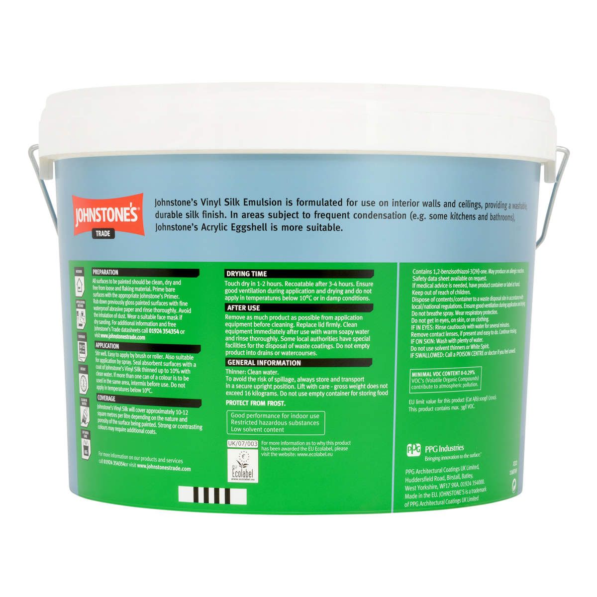 JOHNSTONES CONTRACT VINYL SILK EMULSION 10l BRILLIANT WHITE 306762