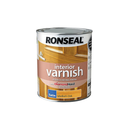 RONSEAL INTERIOR COLOURED VARNISH 750ml SATIN MEDIUM OAK 36836