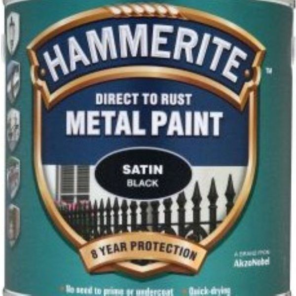 HAMMERITE 2.5L SATIN FINISH DIRECT TO RUST METAL PAINT BLACK 5084907
