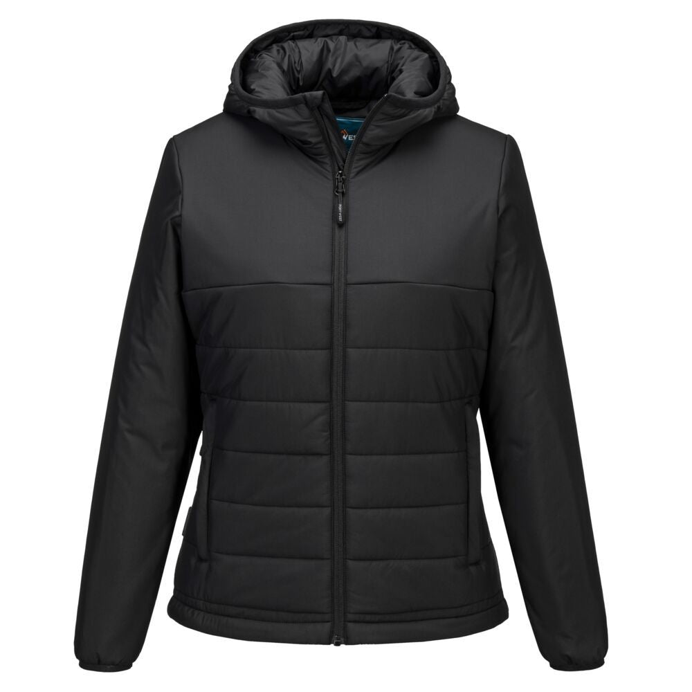 Professional Women's Hooded Insulated Baffle Jacket, L, R, Black