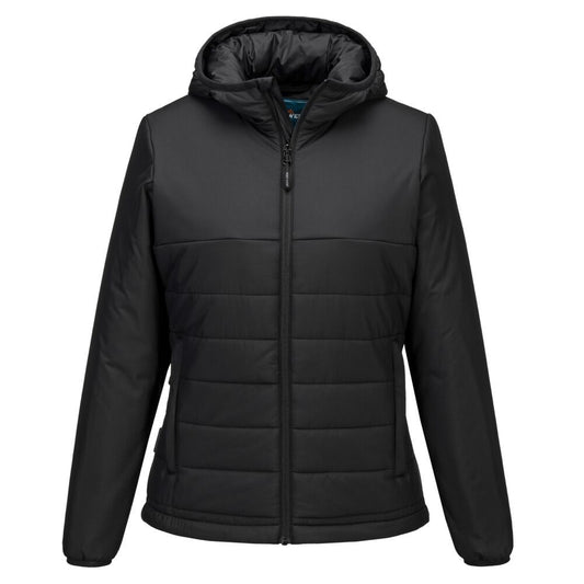 Professional Women's Hooded Insulated Baffle Jacket, L, R, Black
