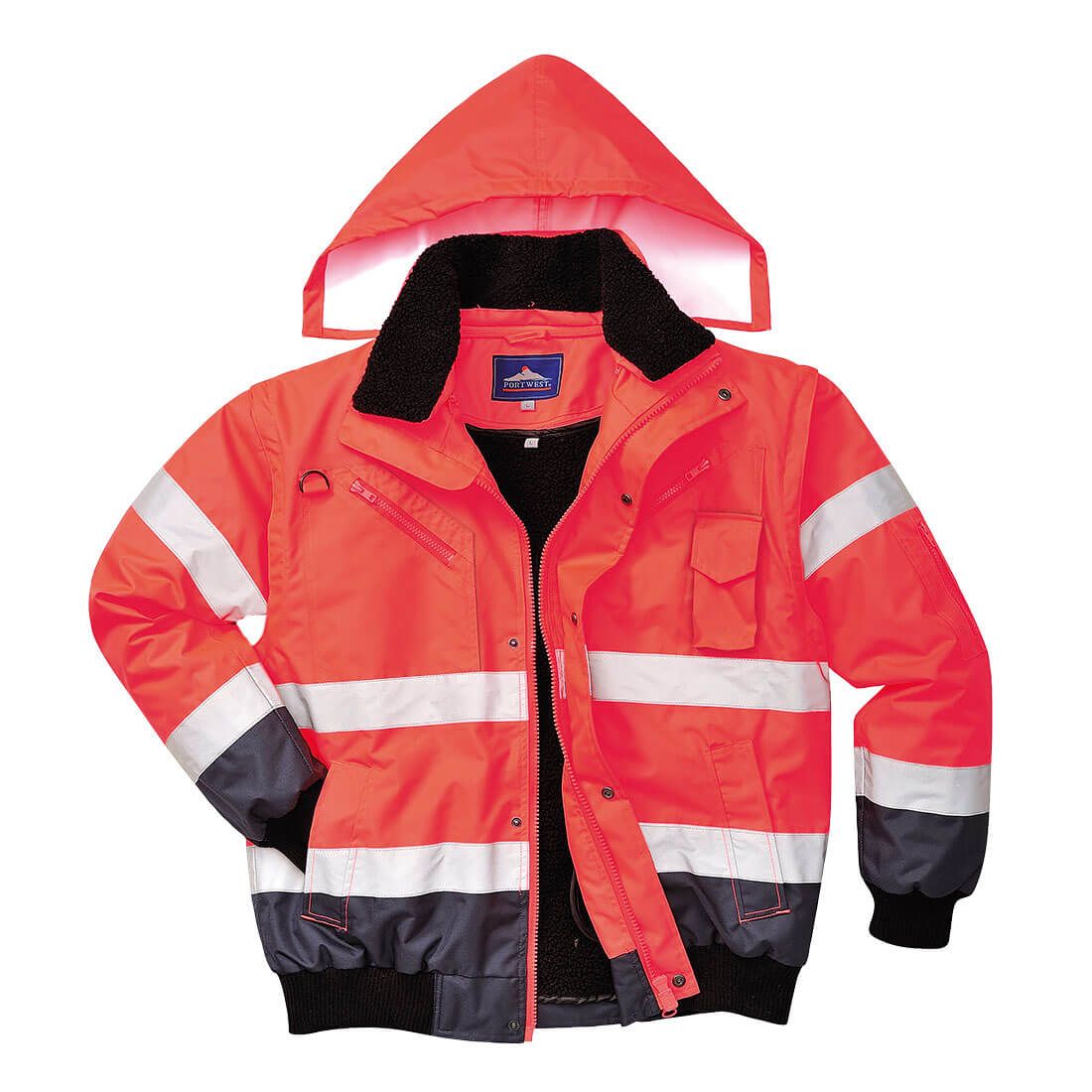 Hi-Vis 3-in-1 Contrast Bomber Jacket , L, R, Red/Navy