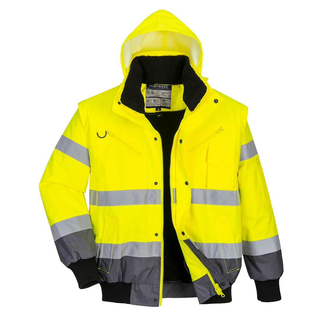 Hi-Vis 3-in-1 Contrast Bomber Jacket , L, , Yellow/Grey