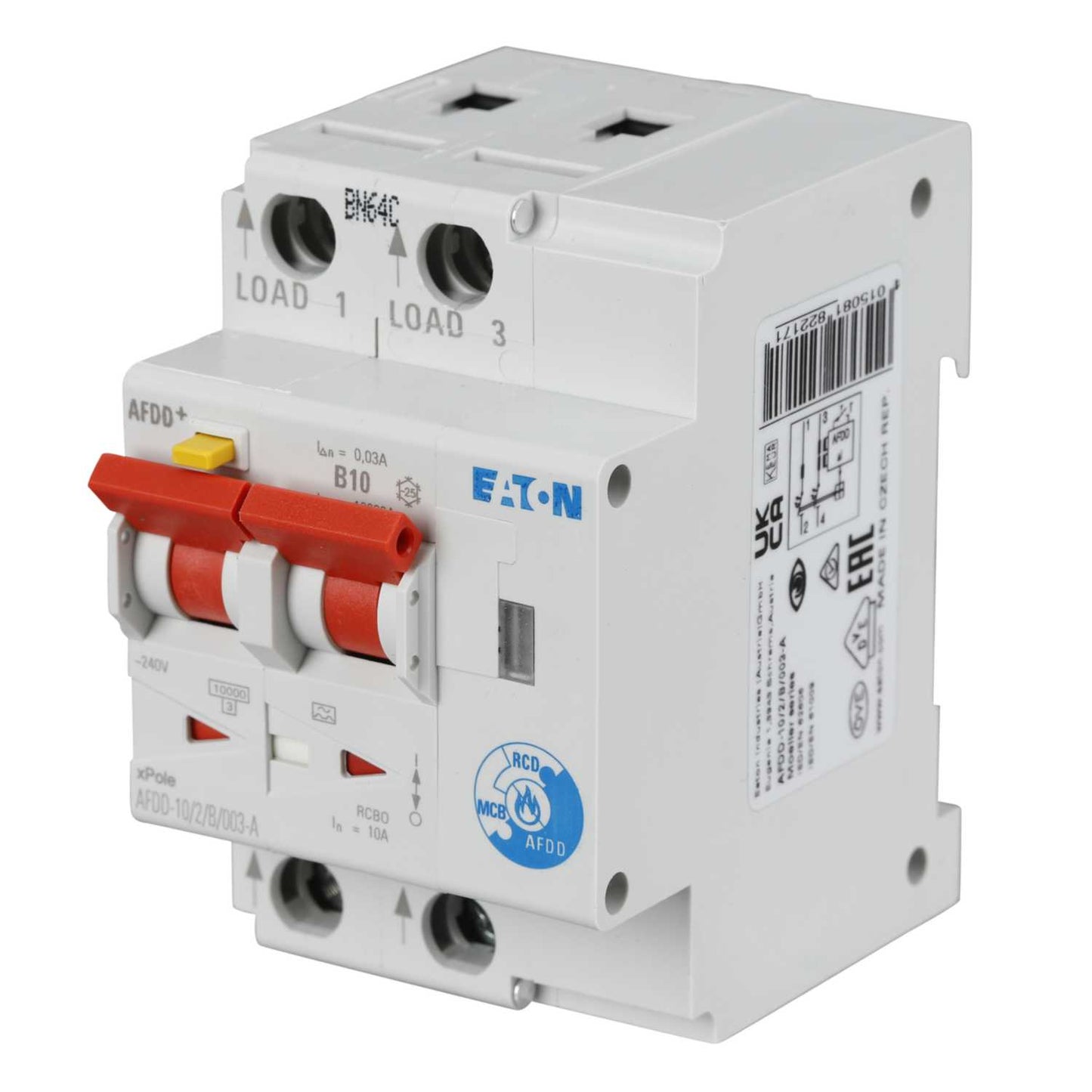 Eaton 10A Double Pole 3 Module B Curve 10kA 30mA Afdd