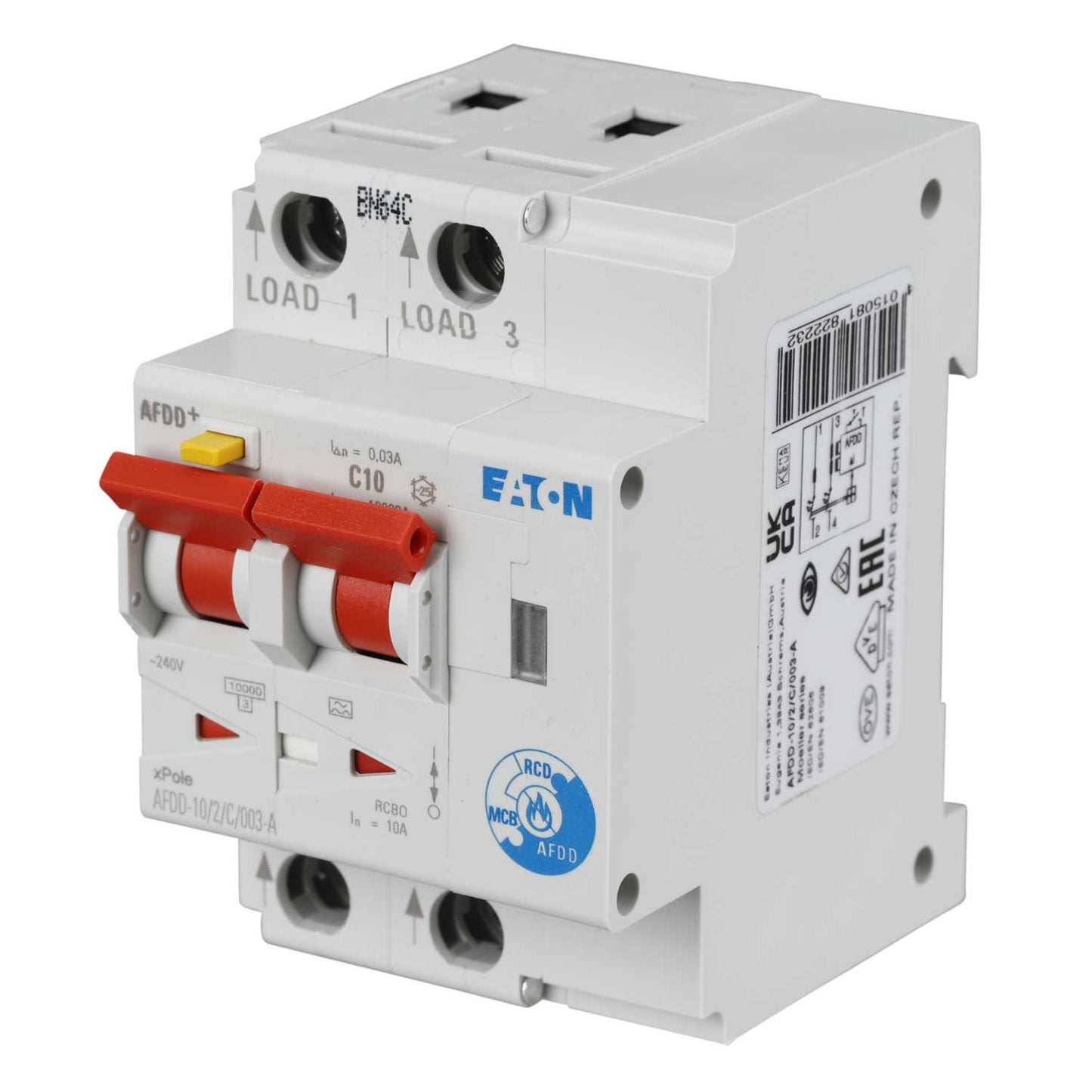 Eaton 10A Double Pole 3 Module C Curve 10kA 30mA Afdd