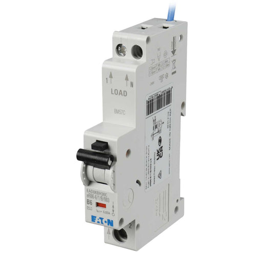 Eaton 6A Single Pole 1 Module B Curve 6kA 30mA Type AC Rcbo