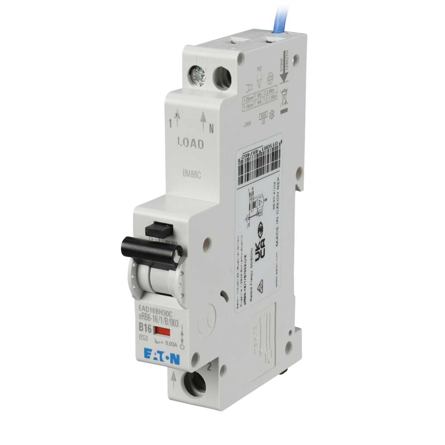 Eaton 16A Single Pole 1 Module B Curve 6kA 30mA Type AC Rcbo