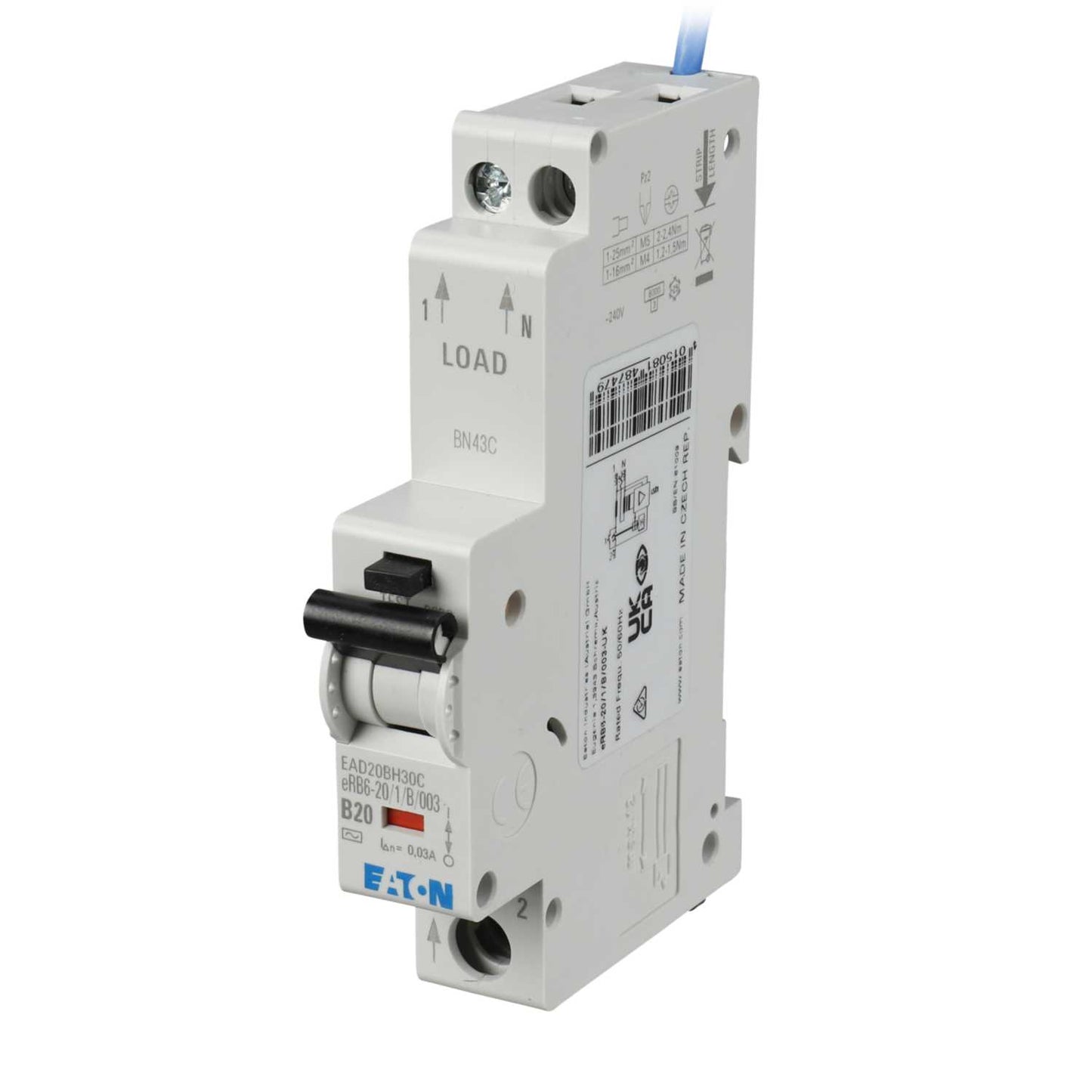 Eaton 20A Single Pole 1 Module B Curve 6kA 30mA Type AC Rcbo