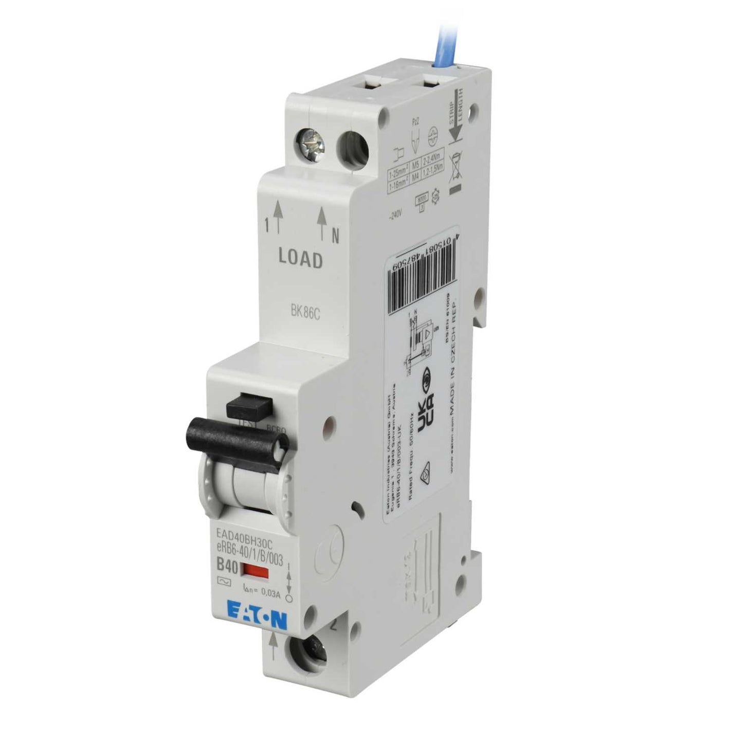 Eaton 40A Single Pole 1 Module B Curve 6kA 30mA Type AC Rcbo