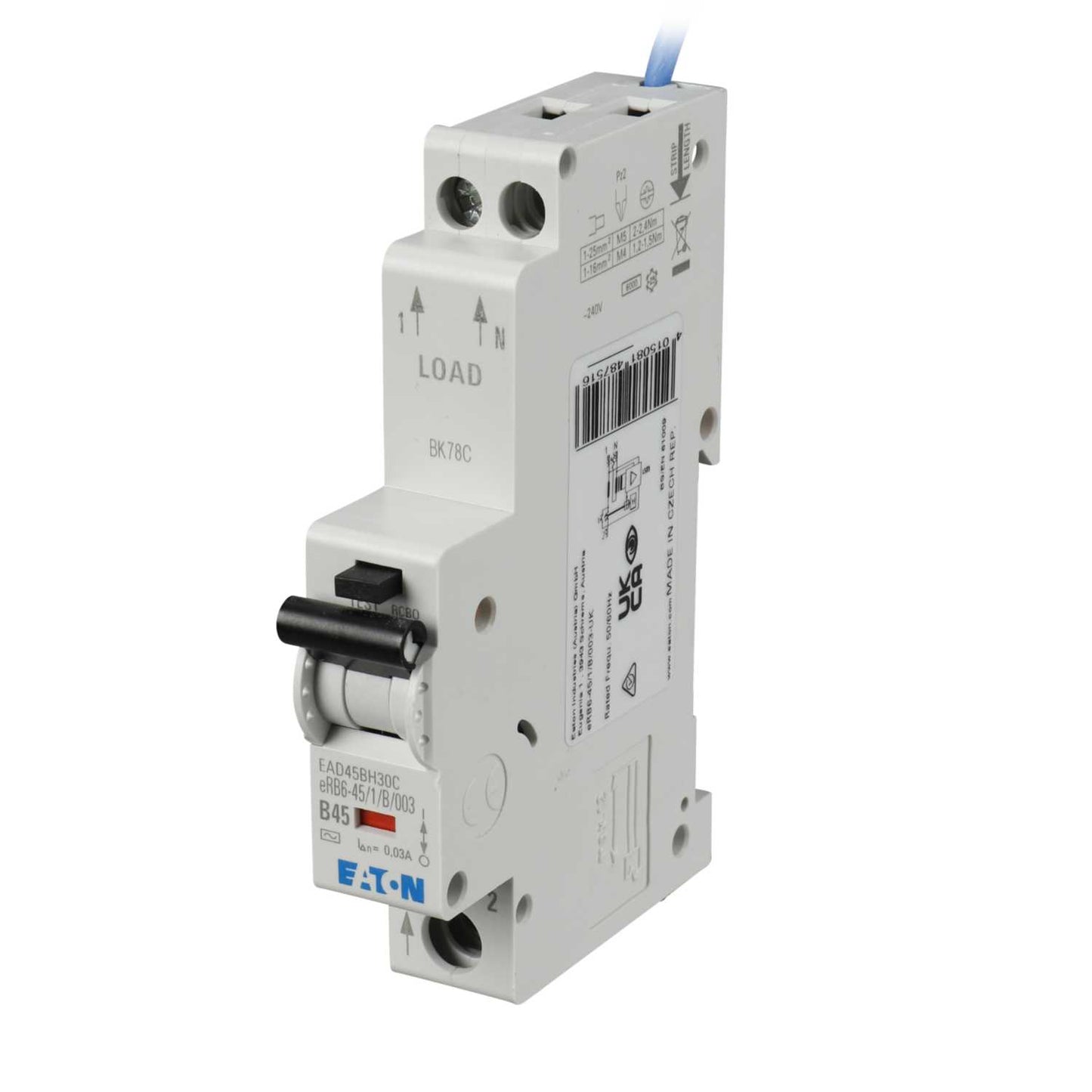 Eaton 45A Single Pole 1 Module B Curve 6kA 30mA Type AC Rcbo