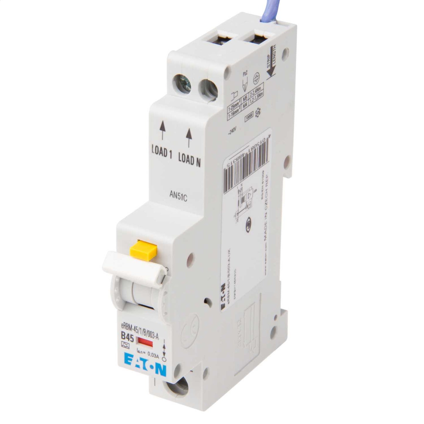 Eaton 45A Single Pole 1 Module B Curve 10kA 30mA Type A Rcbo