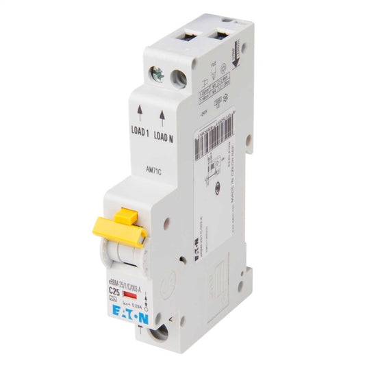 Eaton 25A Single Pole 1 Module C Curve 10kA 30mA Type A Rcbo