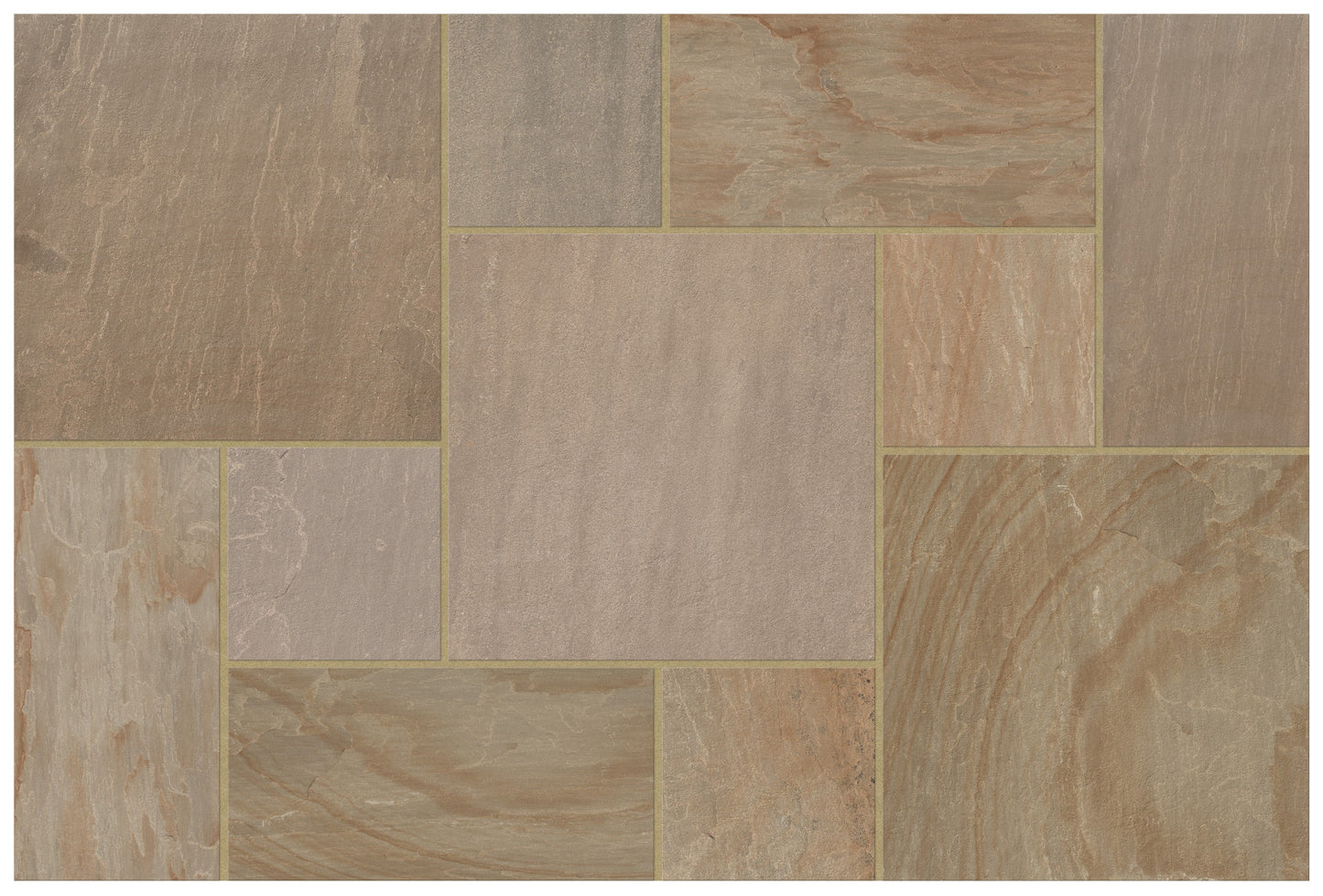 BRETT EDEN SANDSTONE PORCELAIN PATIO PACK MIXED SIZE 15.44m2 PACK AUTUMN BLEND (HGBB ONLY)