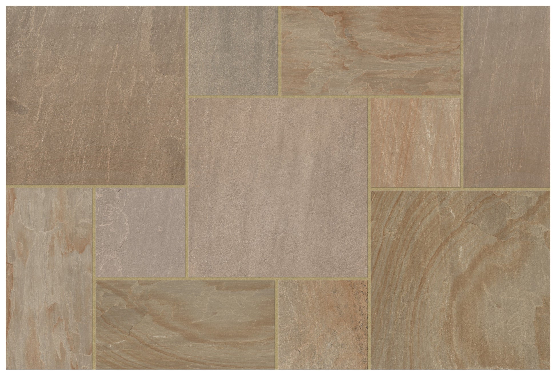 BRETT EDEN SANDSTONE PORCELAIN PATIO PACK MIXED SIZE 15.44m2 PACK AUTUMN BLEND (HGBB ONLY)