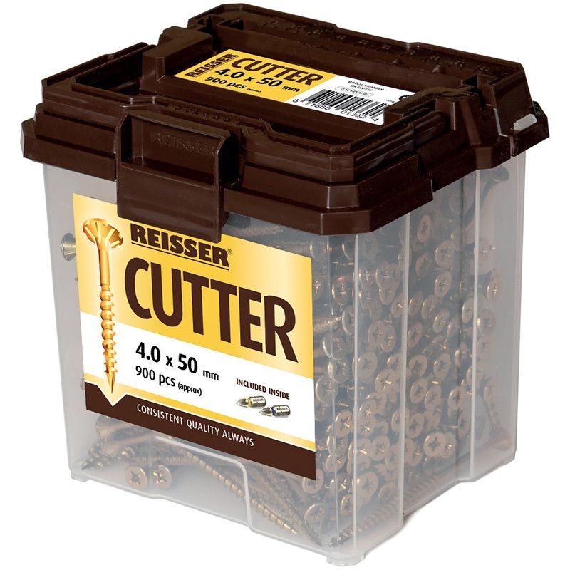 REISSER CUTTER WOODSCREWS 4 X 50MM HIGH PERFORMANCE CSK SCREWS (TUB OF 900)