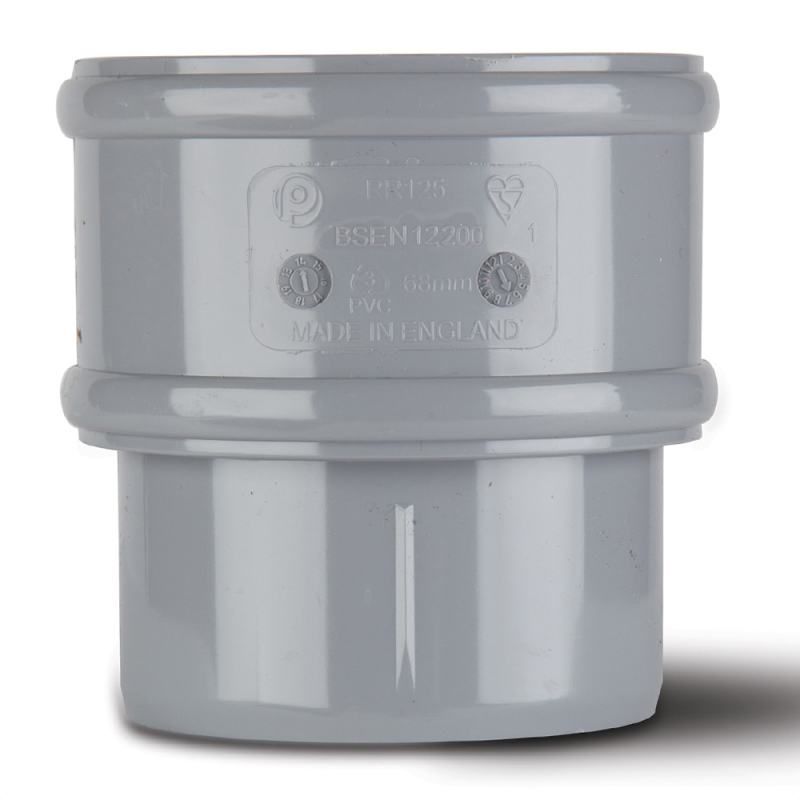 POLYPIPE RAINWATER 68mm ROUND DOWNPIPE CONNECTOR RR125G GREY