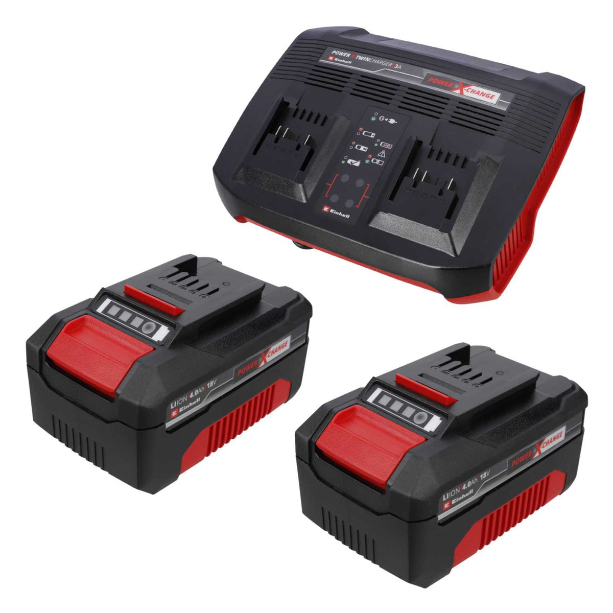 Einhell Power X-Change 2 x 18V 4.0Ah Lithium-Ion Battery and Twin Charger Kit