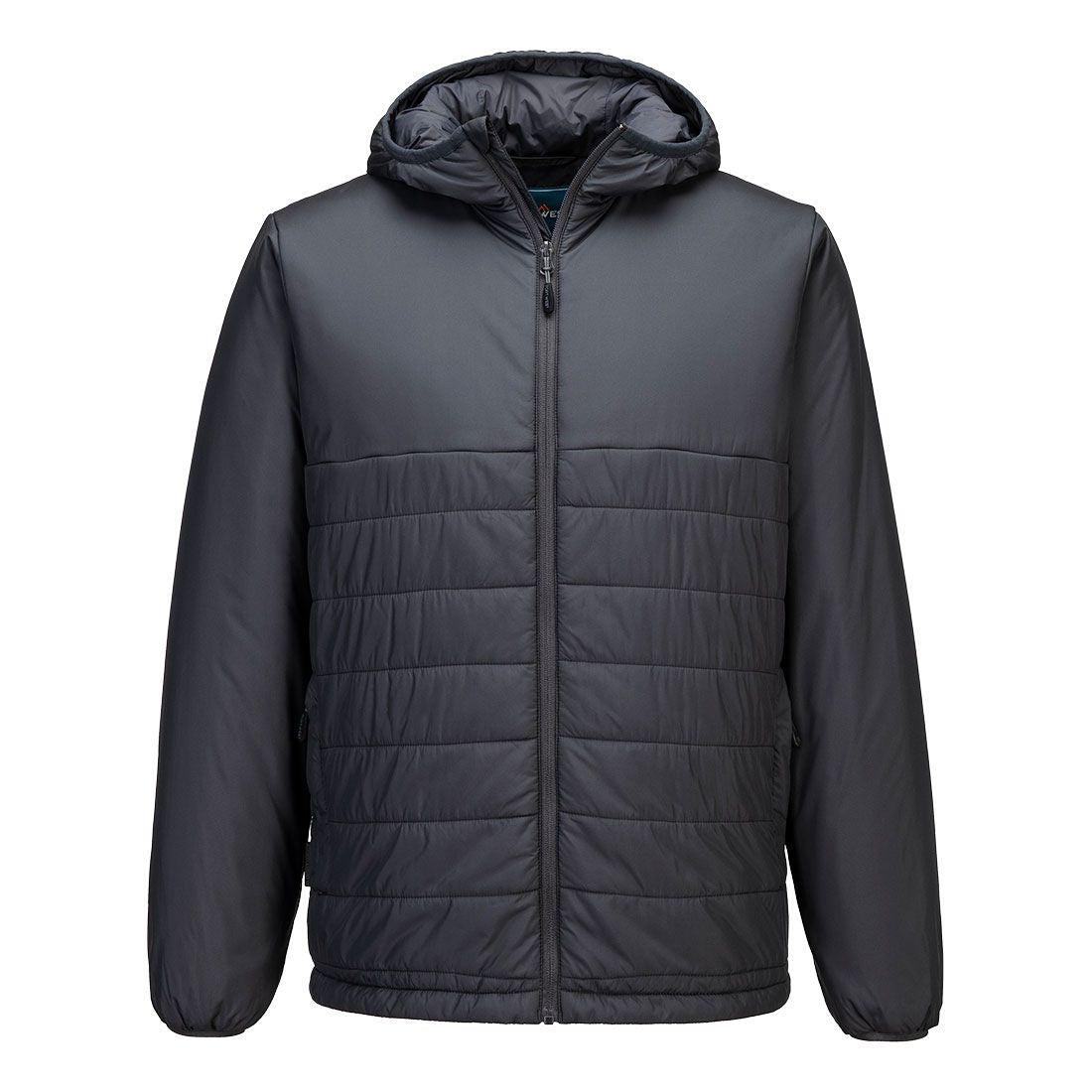 Professional Hooded Insulated Baffle Jacket, L, R, Metal Grey