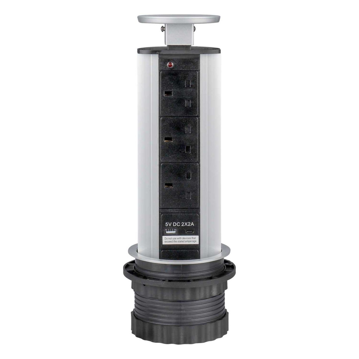 ELD Powerport 3 x 13A Pop Up Sockets with Twin USB-C Outlets Satin Silver