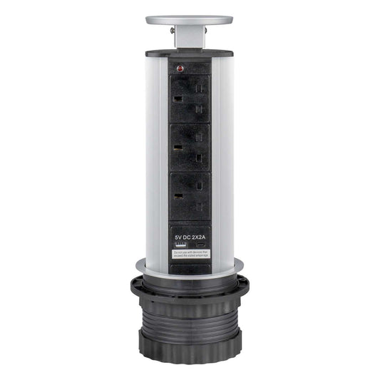 ELD Powerport 3 x 13A Pop Up Sockets with Twin USB-C Outlets Satin Silver