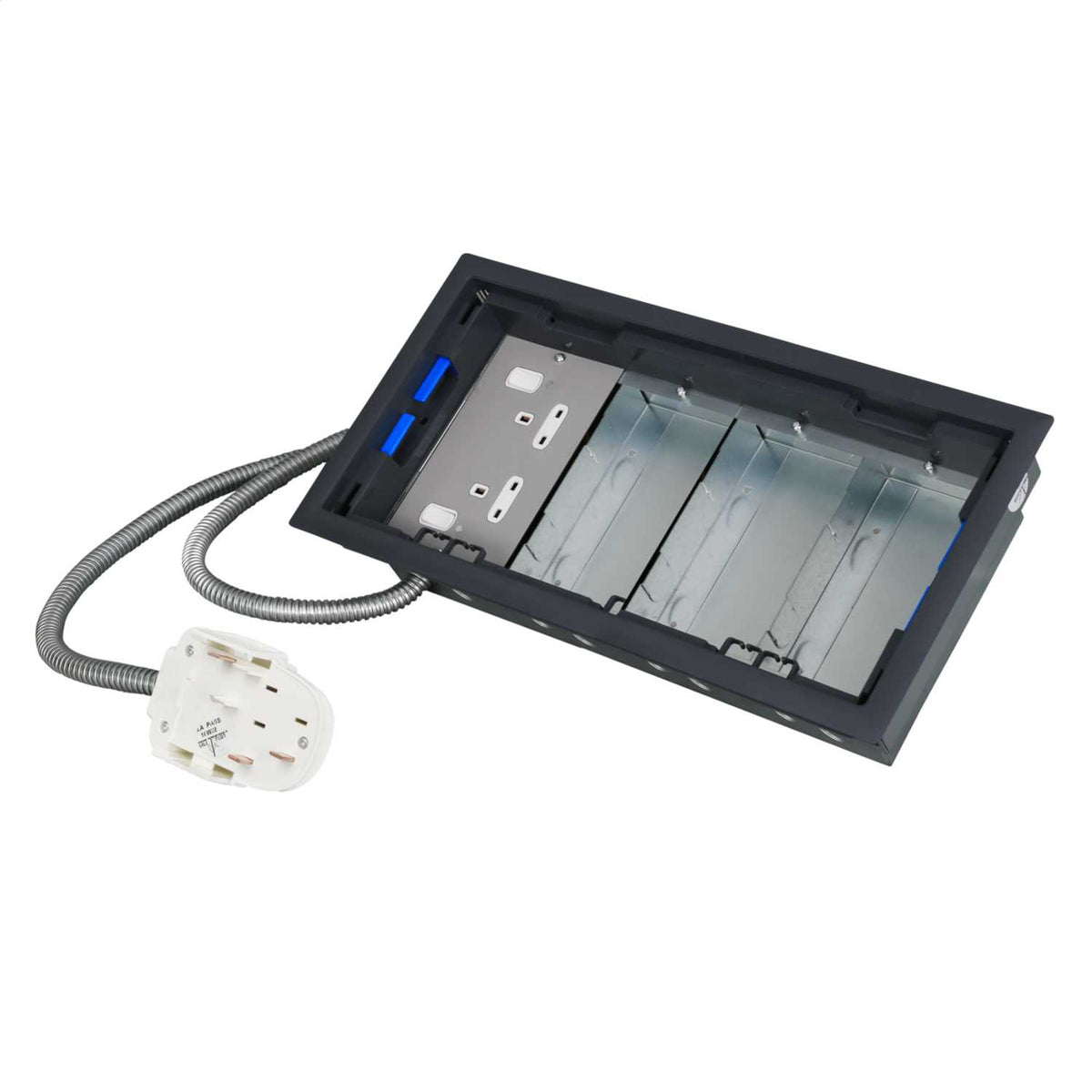 Electrak Legrand 4 Compartment Box with 2P+E Tap-Off and 2 Gang Switched Socket Plate