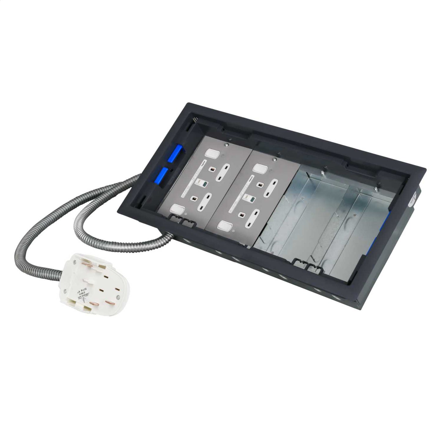 Electrak Legrand 4 Compartment Box with 3m 2P+E Tap-Off and 2x2 Gang Switched RCD Socket Plate