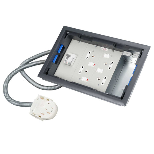 Electrak Legrand Floor box with Type A RCD and 2 x Twin Switched Sockets and DP1332 Tap Off