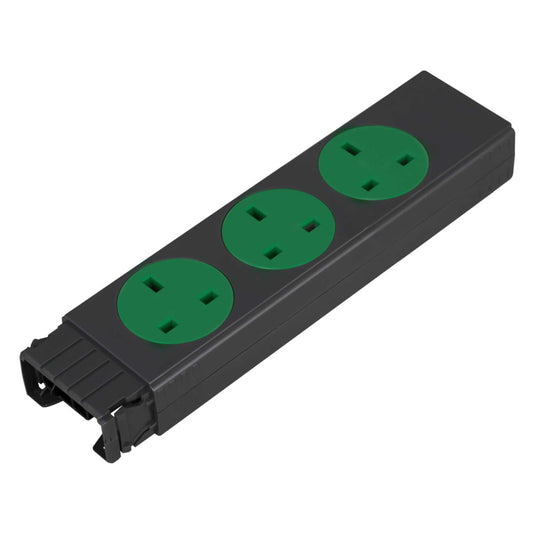 Electrak Legrand 3 Gang Socket Module Fused - Rotatable Green - 2P+CE