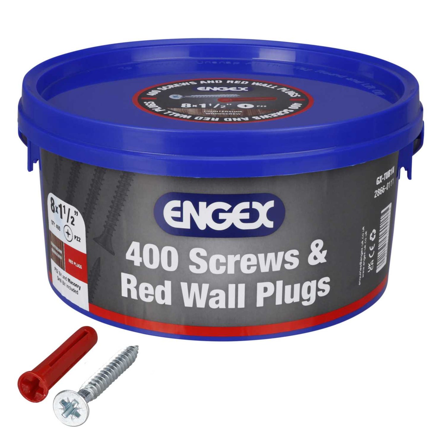 Engex Trade Tub Red Wall Plugs + 8 x 1 1/2" Screws (Tub of 400 of each)