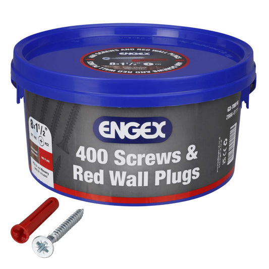 Engex Trade Tub Red Wall Plugs + 8 x 1 1/2" Screws (Tub of 400 of each)