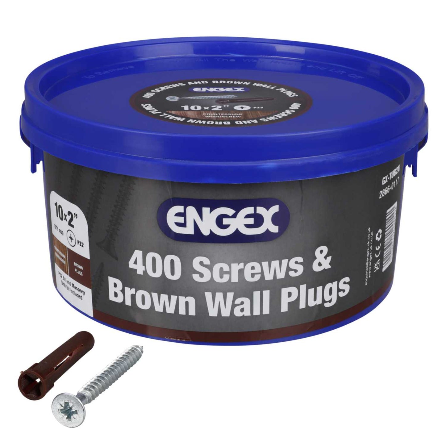 Engex Trade Tub Brown Wall Plugs + 10 x 2" Screws (Tub of 400 of each)