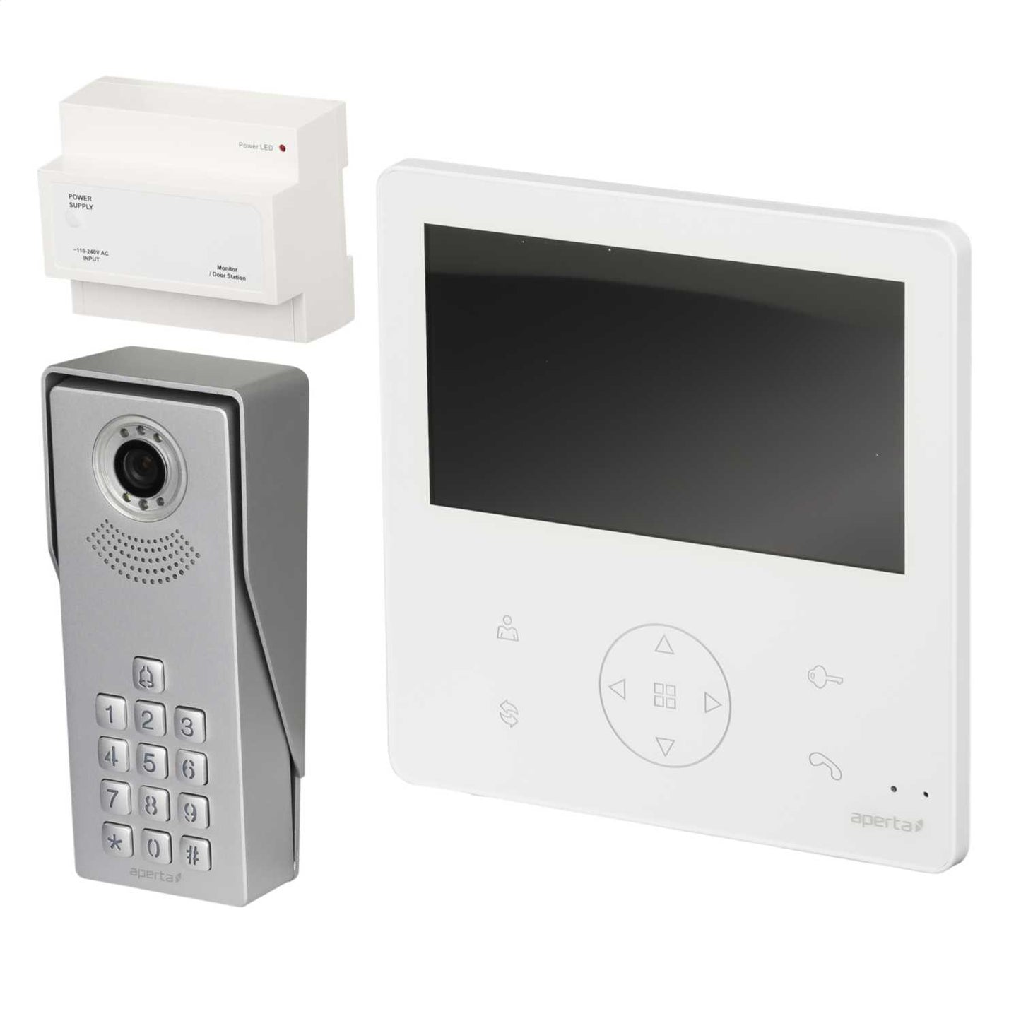 ESP Aperta Colour Video Door Entry System with Record, Keypad and White Monitor