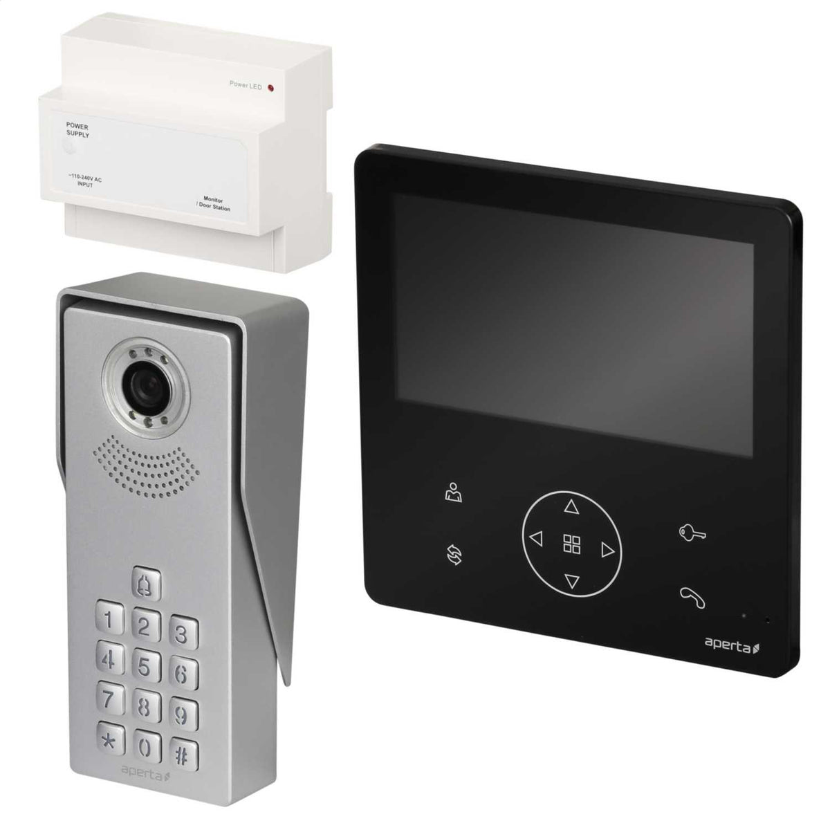 ESP Aperta Colour Video Door Entry System with Record, Keypad and Black Monitor