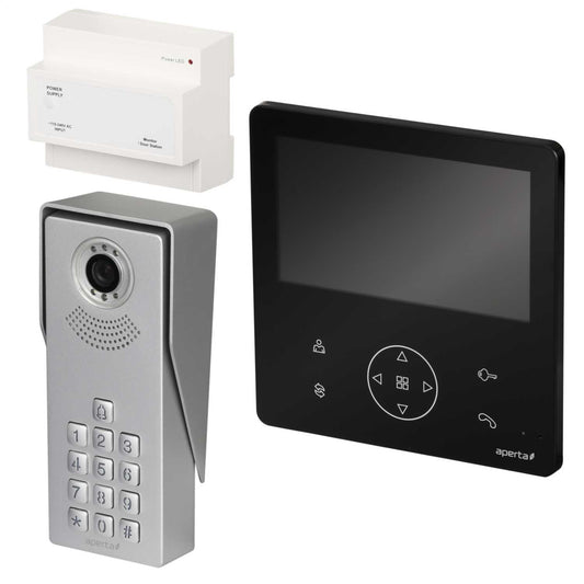 ESP Aperta Colour Video Door Entry System with Record, Keypad and Black Monitor