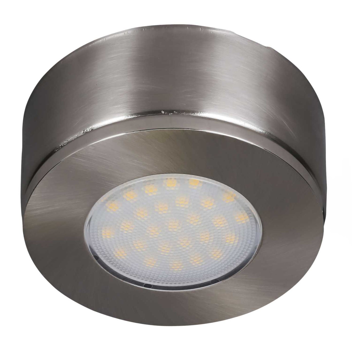 Eterna 1.7W LED Recessed or Surface Cabinet Light Brushed Nickel 3000K