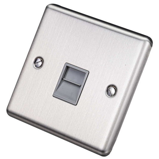 Eurolite 1 Gang Master Telephone Socket Grey Insert Satin Stainless Steel