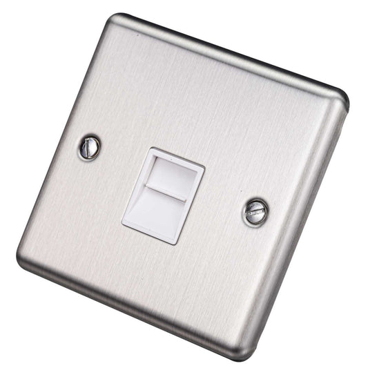 Eurolite 1 Gang Master Telephone Socket White Insert Satin Stainless Steel