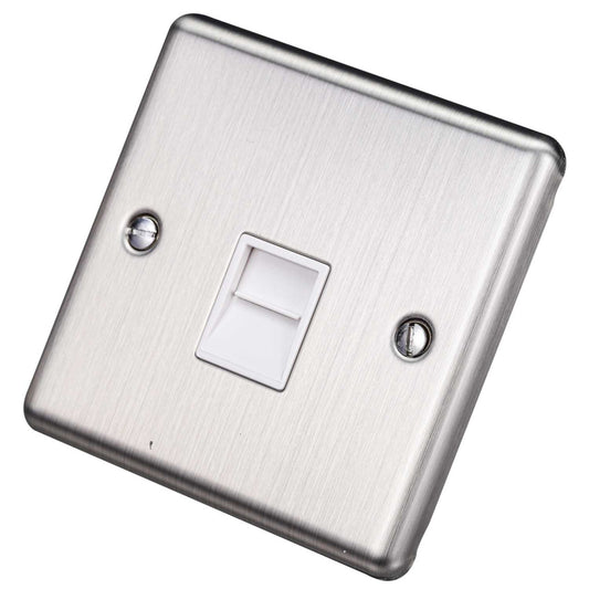 Eurolite 1 Gang Slave Telephone Socket White Insert Satin Stainless Steel