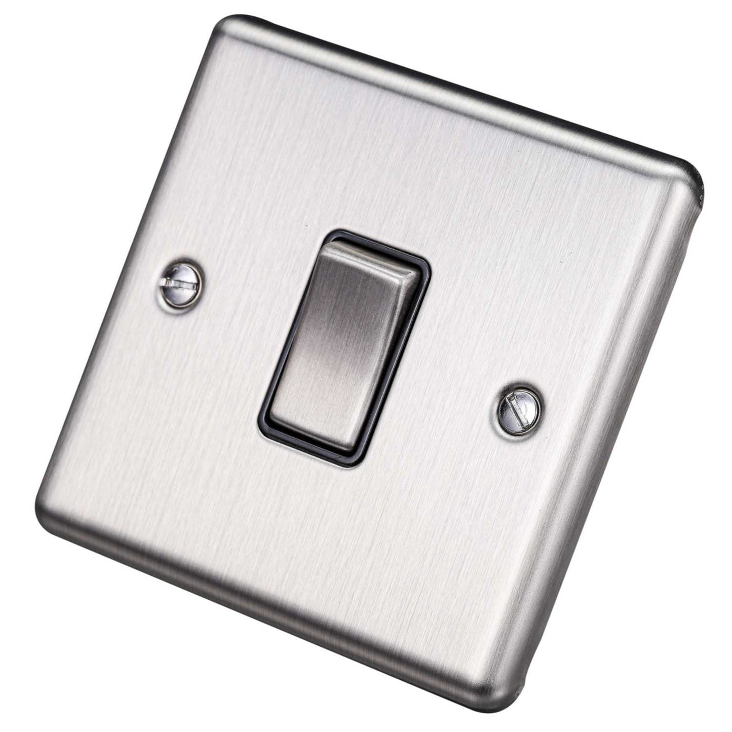 Eurolite 10A 1 Gang 2 Way Light Switch Black Insert Satin Stainless Steel