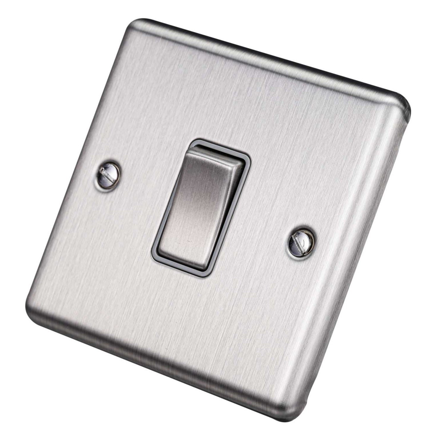 Eurolite 10A 1 Gang 2 Way Light Switch Grey Insert Satin Stainless Steel