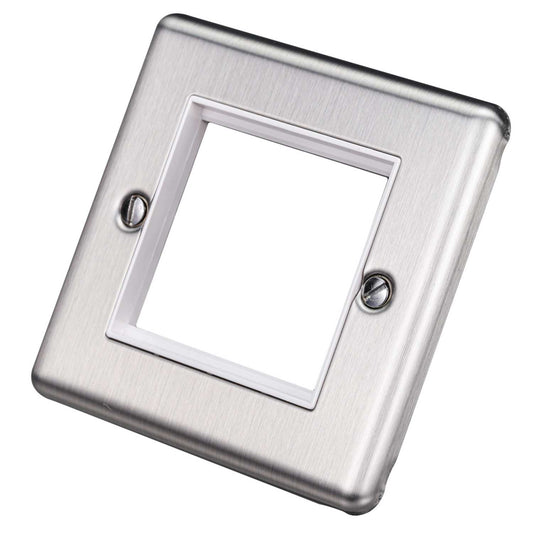 Eurolite 1 Gang 2 Module Front Plate White Insert Satin Stainless Steel